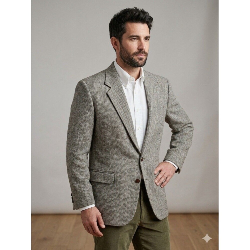 Vtg DONEGAL II Original Irish Tweed Blazer Sport Coat 42R Gray Herringbone Wool